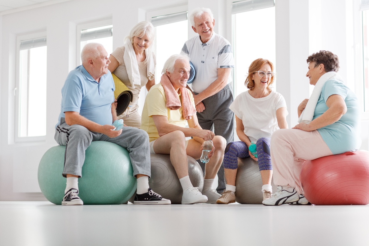 group of elderly seniors working out